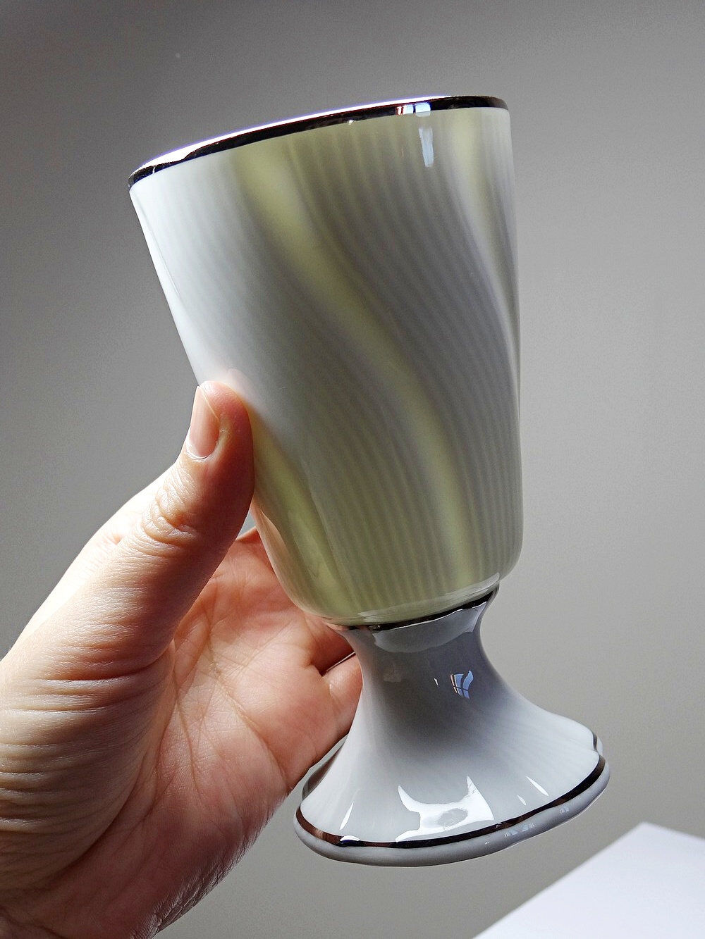 Mismatched pair of Limoges porcelain mazagrans, Haviland & LEC vintage.