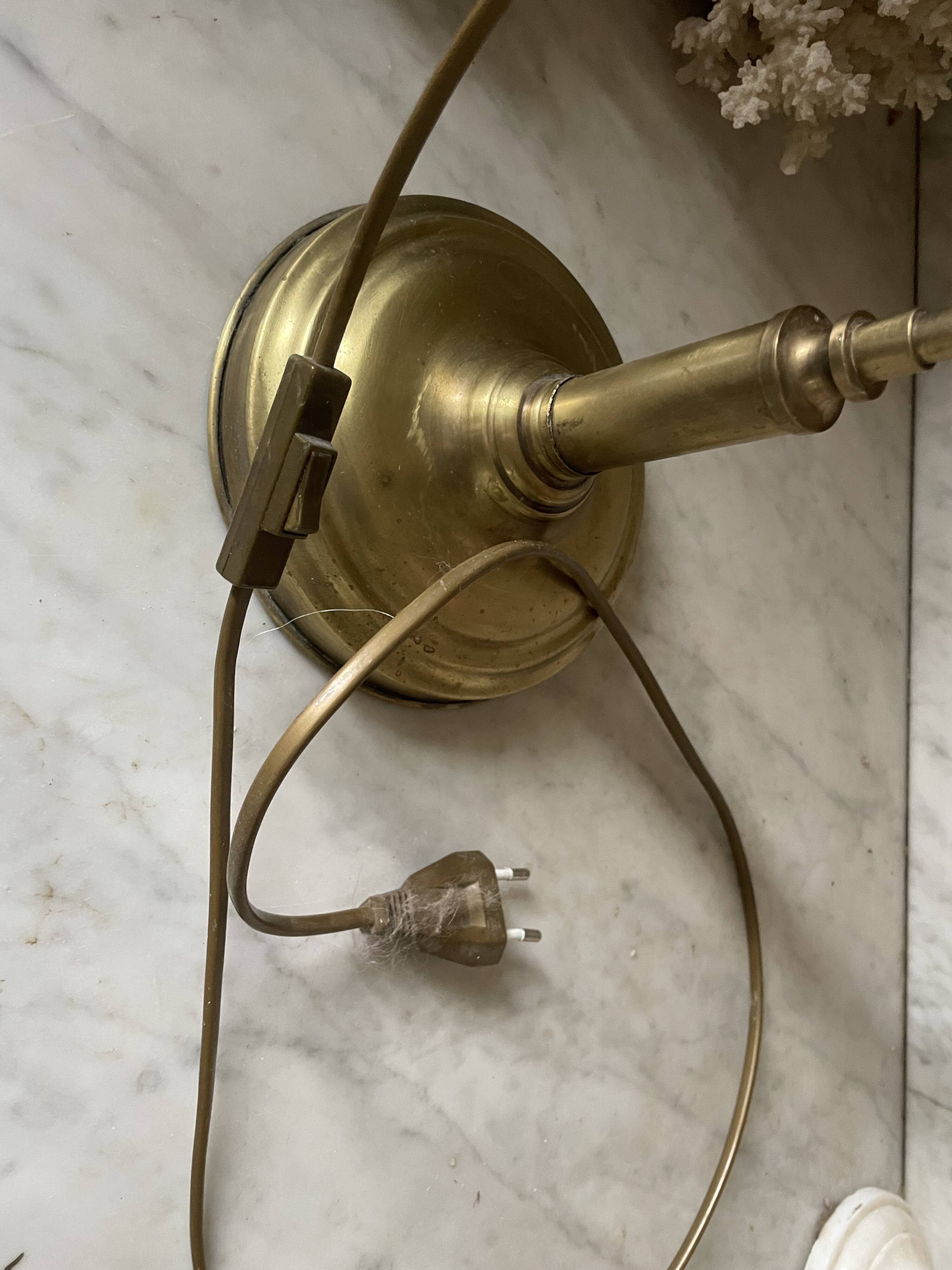 Large vintage lamp in brass with a pink opaline shade.