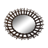 Miroir mural rond à cadre en bois moderne du milieu du siècle, années 1960, Allemagne