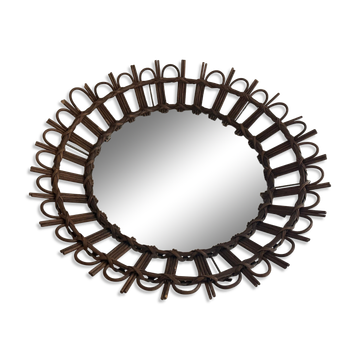 Miroir mural rond à cadre en bois moderne du milieu du siècle, années 1960, Allemagne