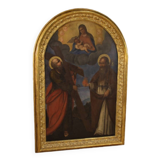 Tableau italien ancien Vierge à l'enfant et saints du 18ème siècle