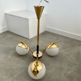 Lot light fixtures and chandeliers design Arlus 50s brass and opaline vintage