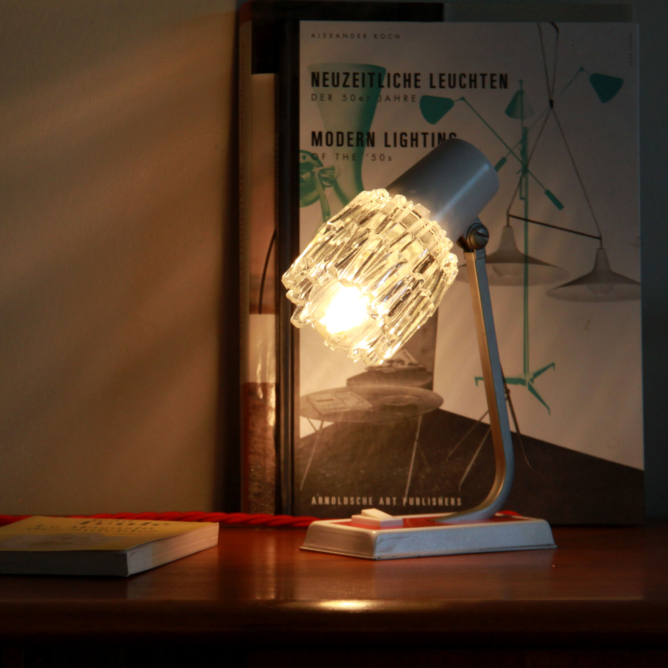Vintage table lamp in metal and glass