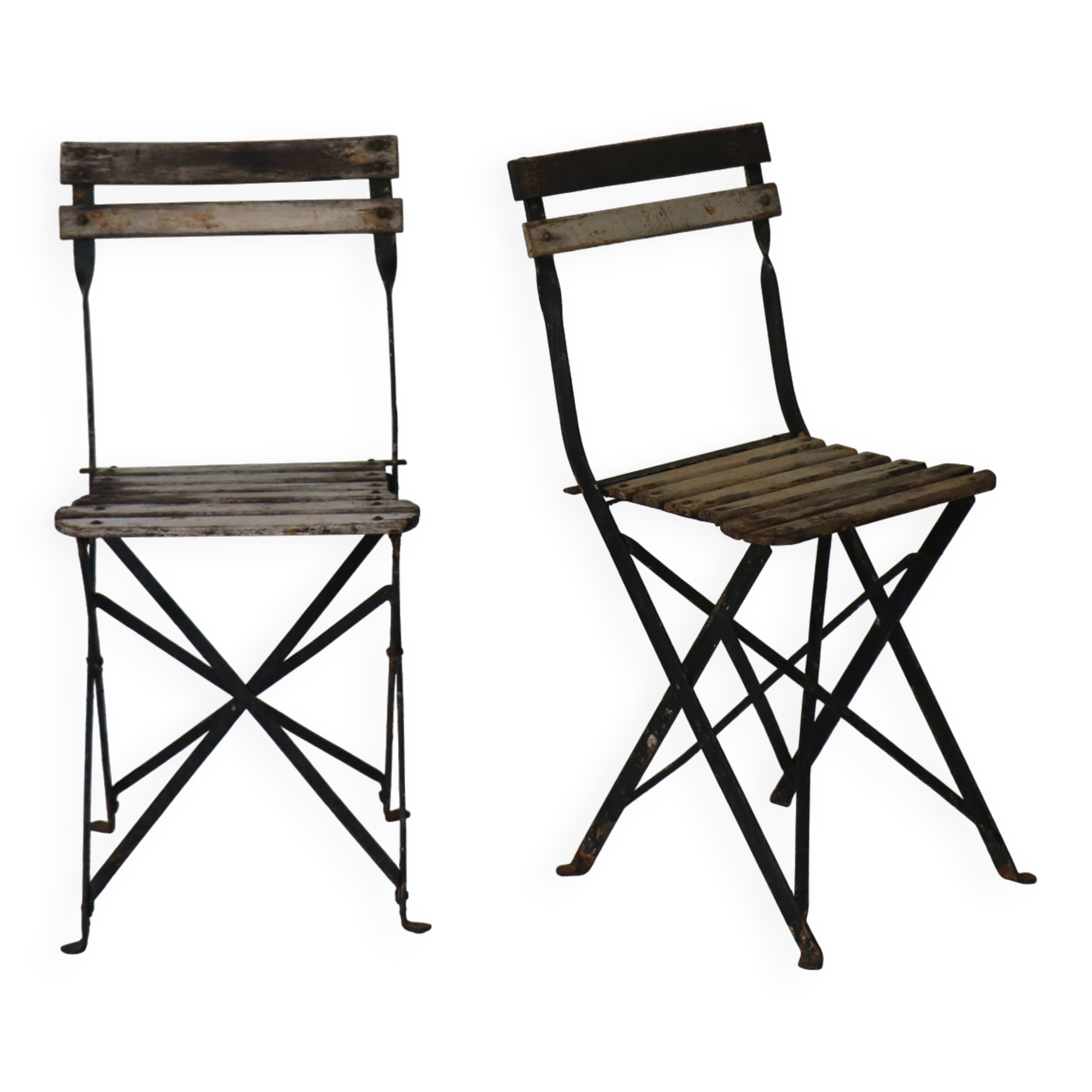 Pair of 20th Century Folding Slatted Garden Chairs