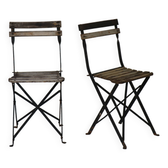 Paire De Chaises De Jardin Lattées Pliantes XXème