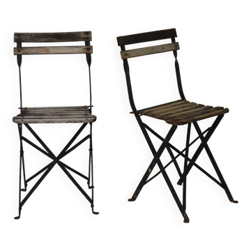 Pair of 20th Century Folding Slatted Garden Chairs