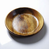 Teak or acacia wooden bowl, vintage craftsmanship from the 70s to 2000s.