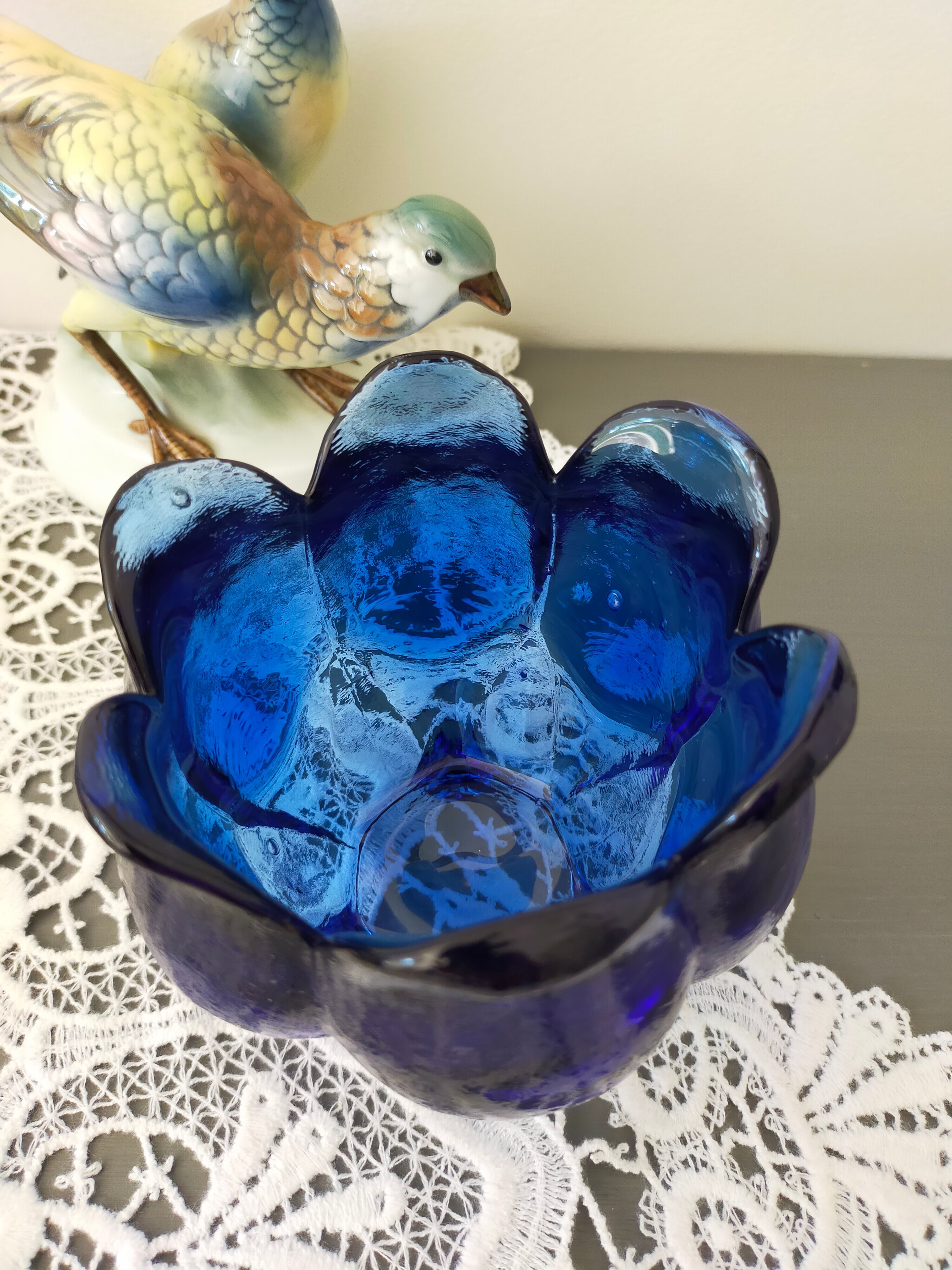 Cobalt blue molded glass vase shaped ball corolla vintage from the 60s