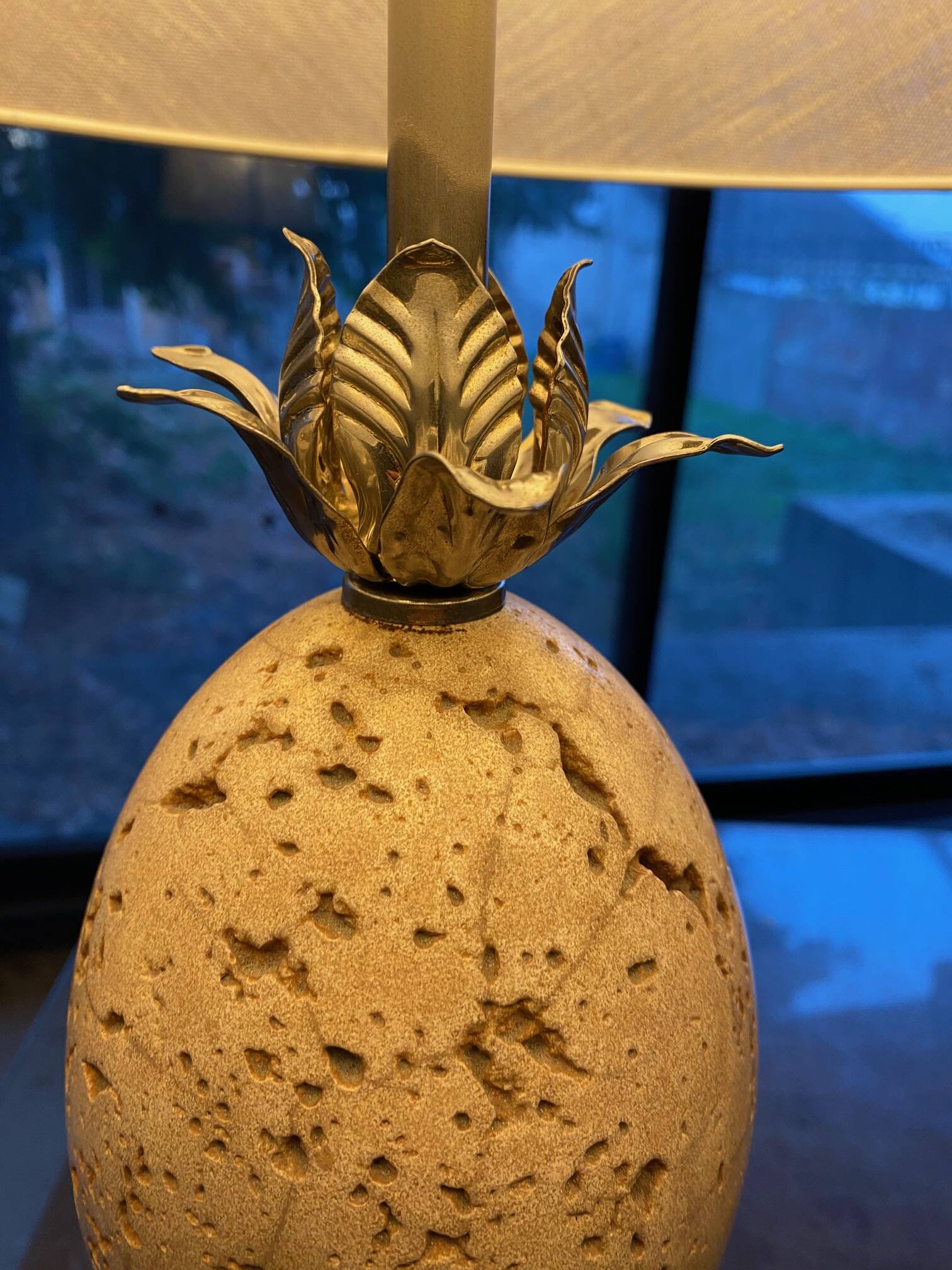 Table lamp or living room travertine and silvered metal Philippe Barbier