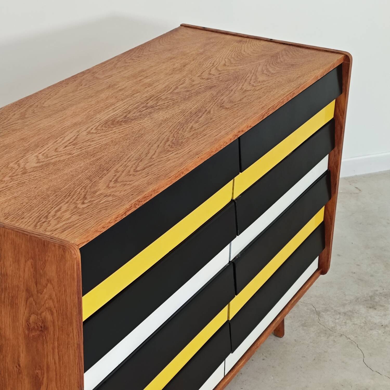 U453 yellow 8-drawer wooden sideboard by Jiri Jiroutek for Interier Praha 1960