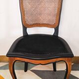Chaise cannage et velours noir