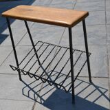 Porte-revues tablette chêne et fer forgé années 60-70