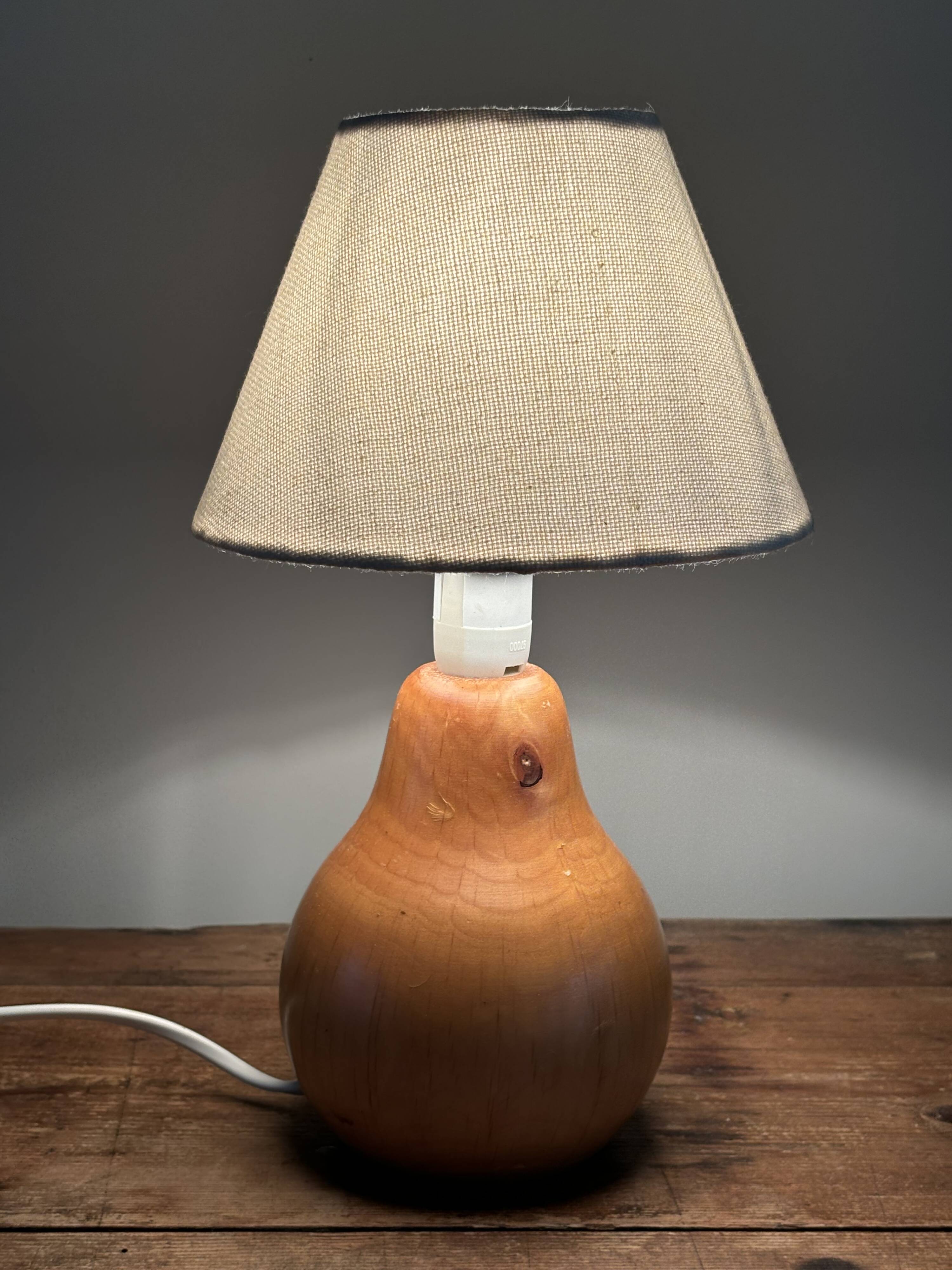 vintage wooden lamp small model with fabric shade 80's design