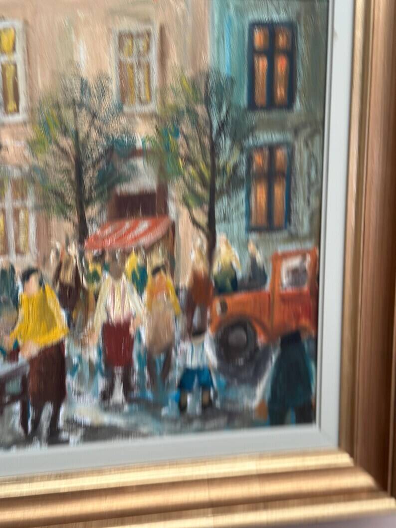 Original Swedish Oil on Canvas – “Market Scene” by Arne Wallsten – Signed