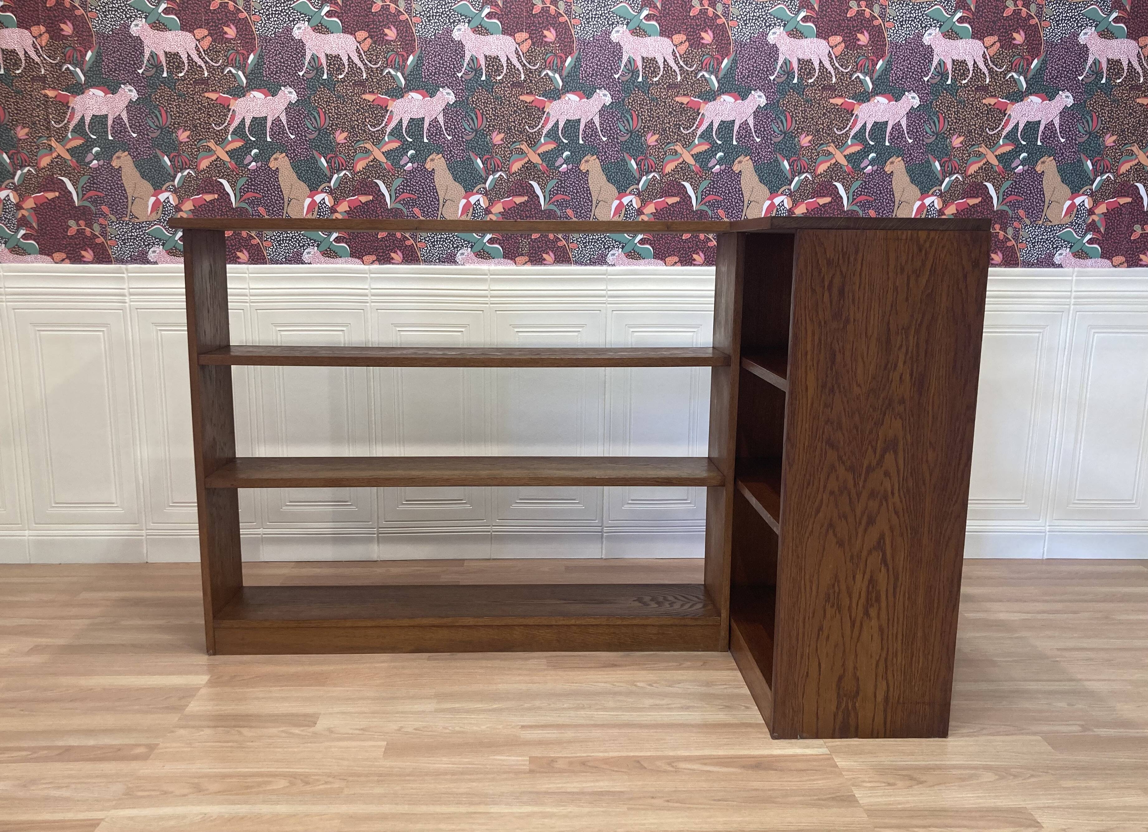 Large oak corner bookcase, 1950s design.