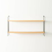 WHB wall shelf with ash wood shelves and black metal frame
