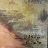 Late 19th century trumeau fireplace mirror painting signed Carlier country path