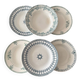 A deep plate in blue and green ironstone, antique French earthenware.