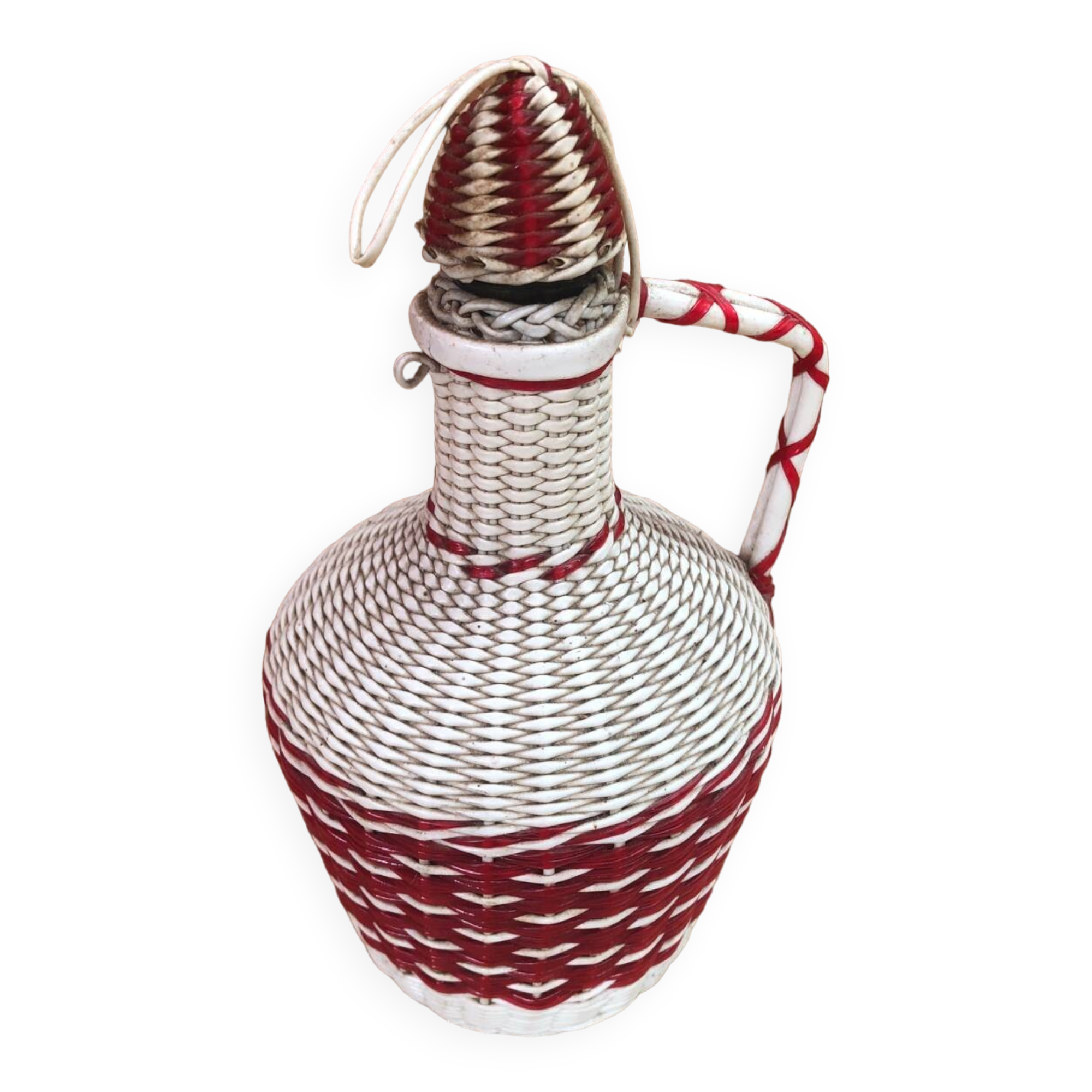 Old Lady Jeanne Glass Bottle + Vintage Braided Scoubidou #A967