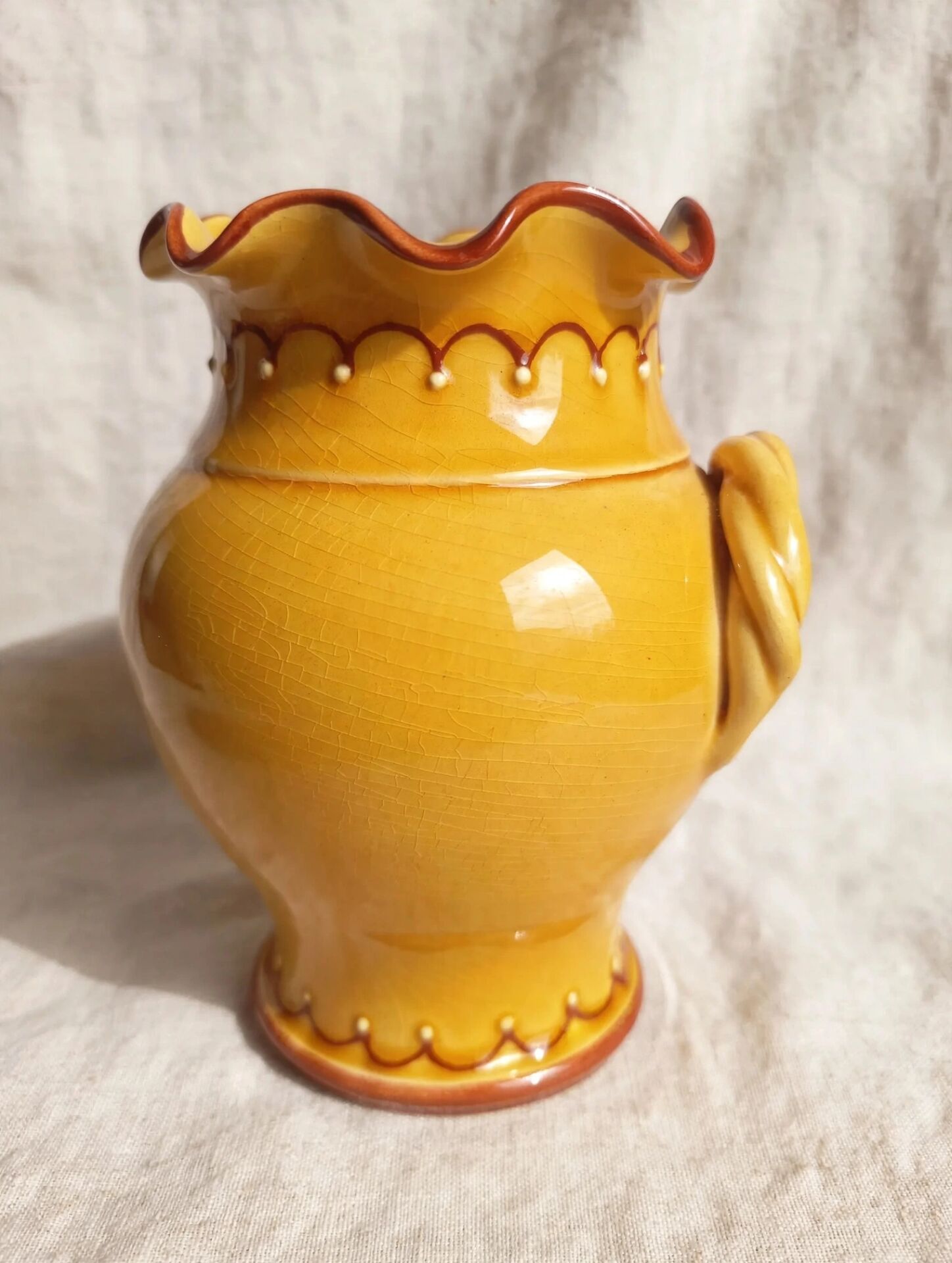 Vase pitcher Vallauris vintage yellow 3 Spanish dancers 50s