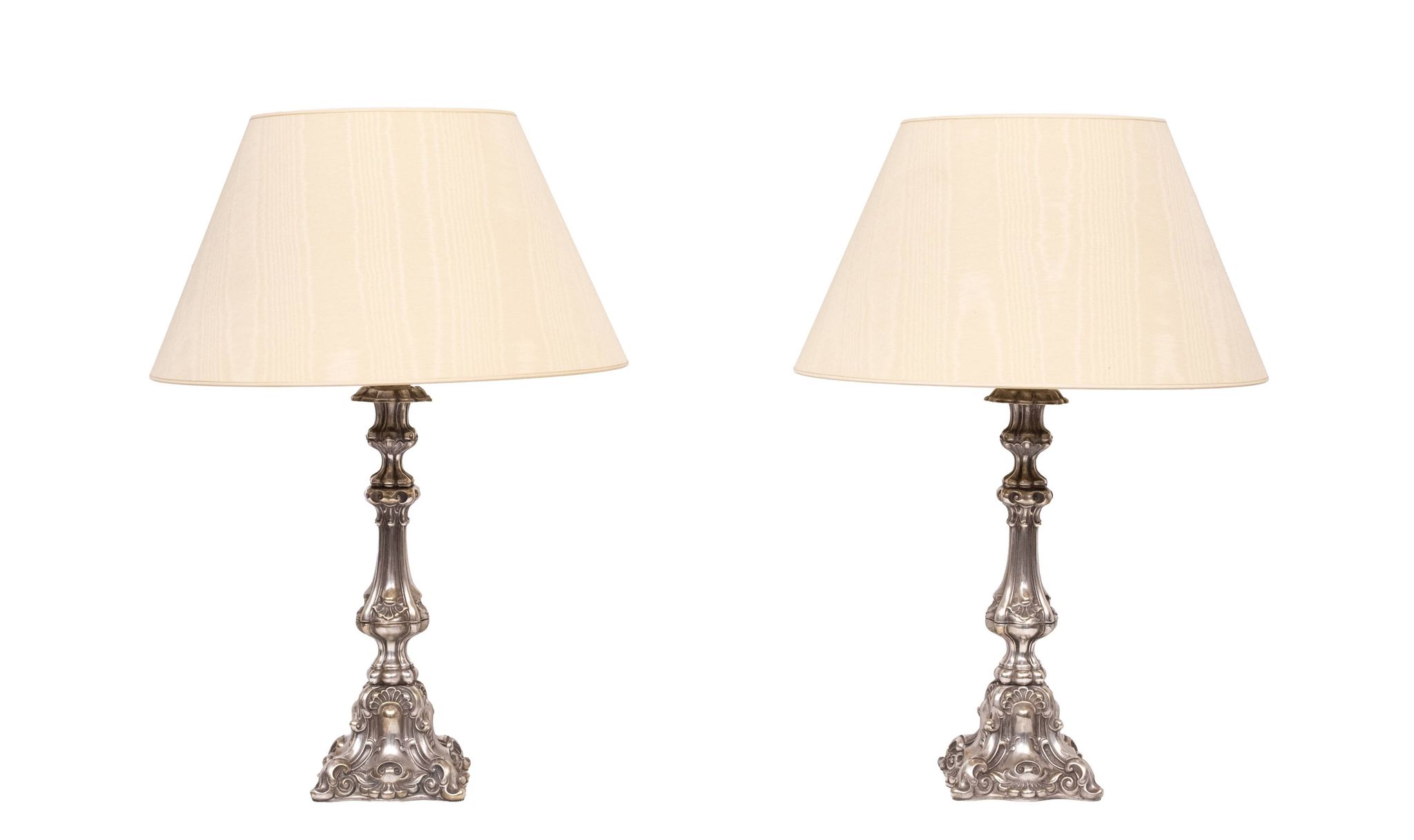 Stunning set of Rococo Silver Plated table lamps 1920s
