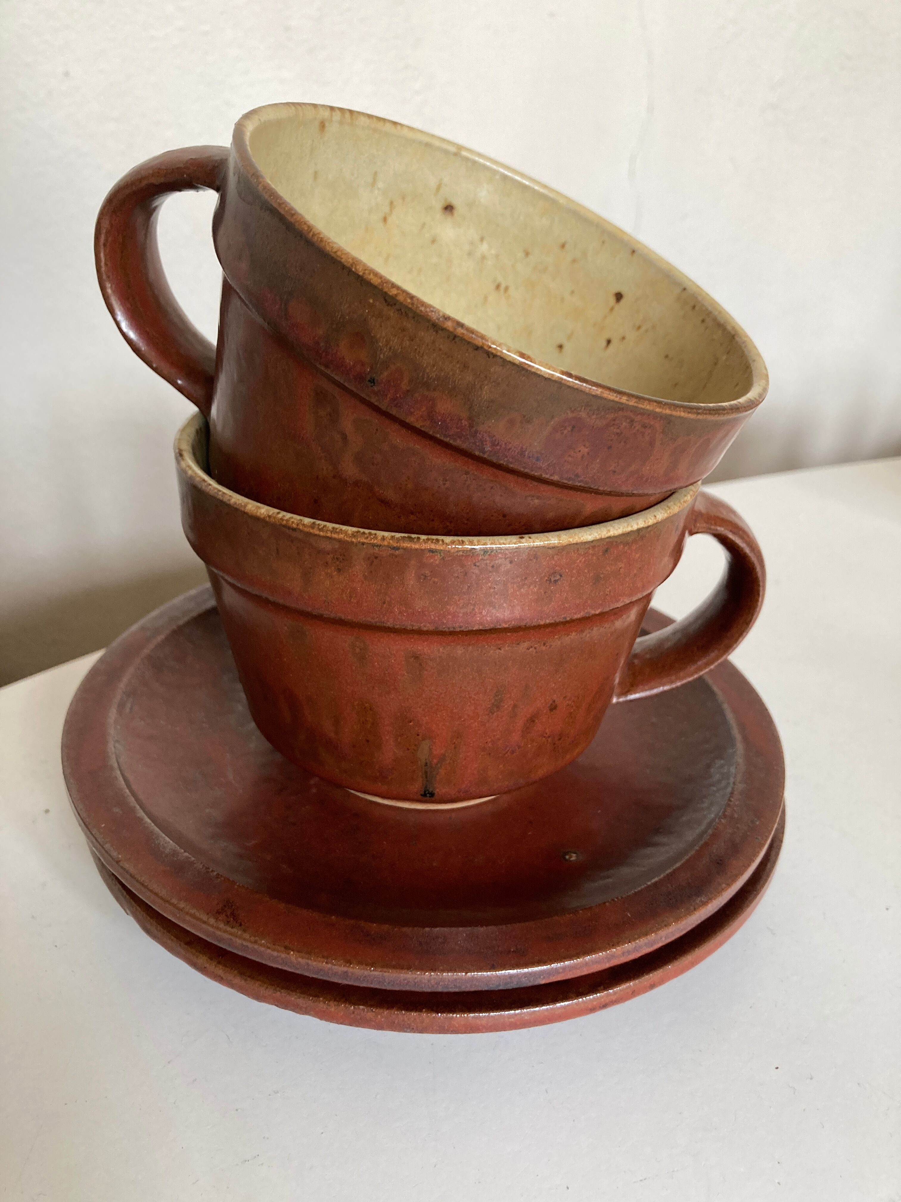 Pair of cups of sandstone lunches Daniel de Montmollin Taizé 1970