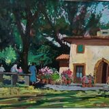Landscape oil on panel Giuseppe Cavallini (Livorno 1916-2000) Villa Fabbricotti