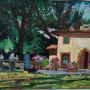 Landscape oil on panel Giuseppe Cavallini (Livorno 1916-2000) Villa Fabbricotti