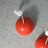 Set of 4 "spring" hanging lamps, orange steel, France, circa 1970