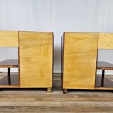 Pair of Art Decò bedside tables in walnut and thuja