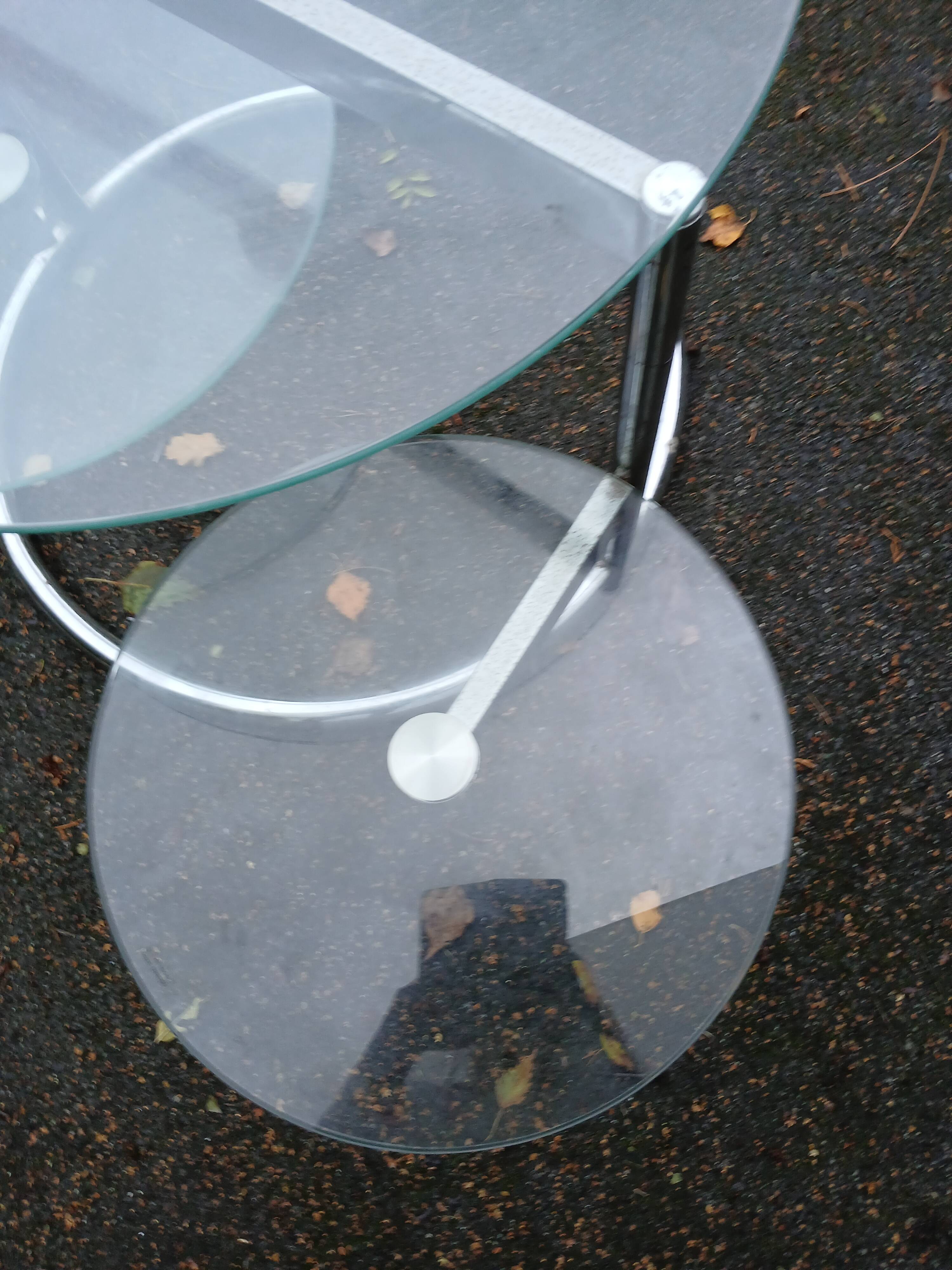 Old chrome metal coffee table with swivel tops from the 70s