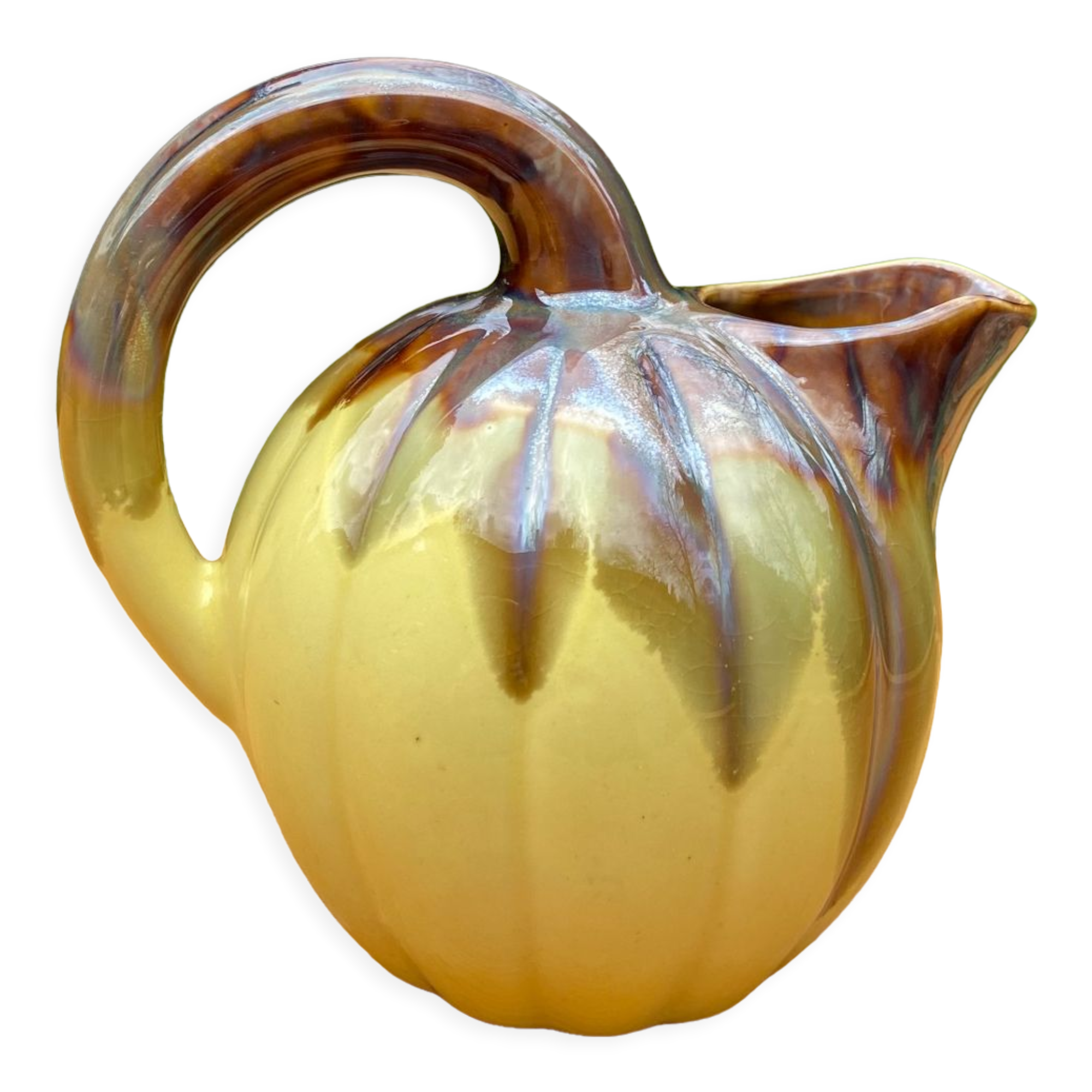 Vintage yellow stoneware pitcher