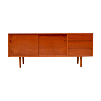 Danish modern minimalist teak sideboard sliding doors.