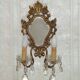 French Antique Gilt Bronze Baroque Double Light Crystal Mirror Wall Sconce 4807