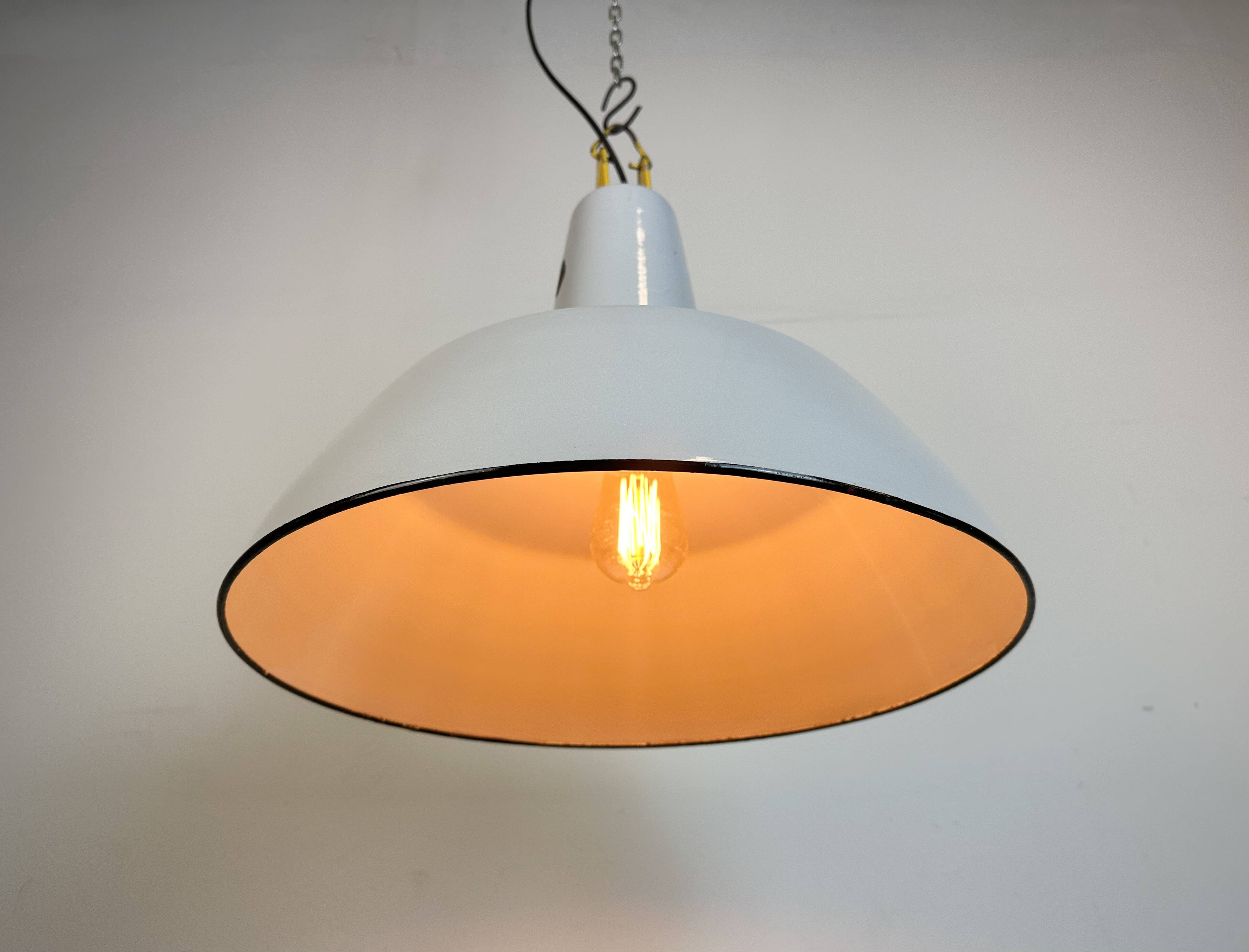 Industrial Grey Enamel Factory Pendant Lamp from Philips, 1960s