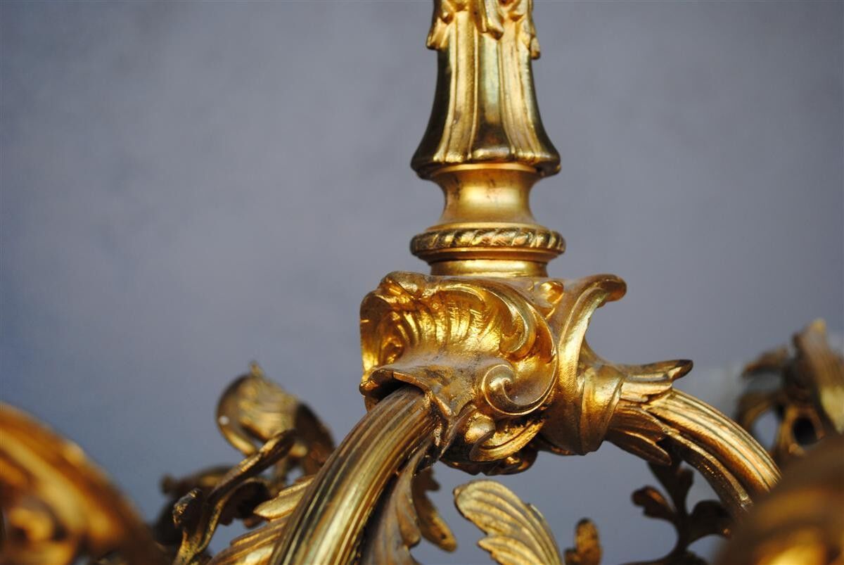 Chandelier in gilded bronze Napoleon III to tulips XIX