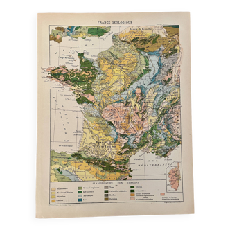 Ancienne carte de France géologique - 1900
