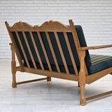 1970s, Scandinavian 2-seater sofa, furniture wool, solid oak wood.