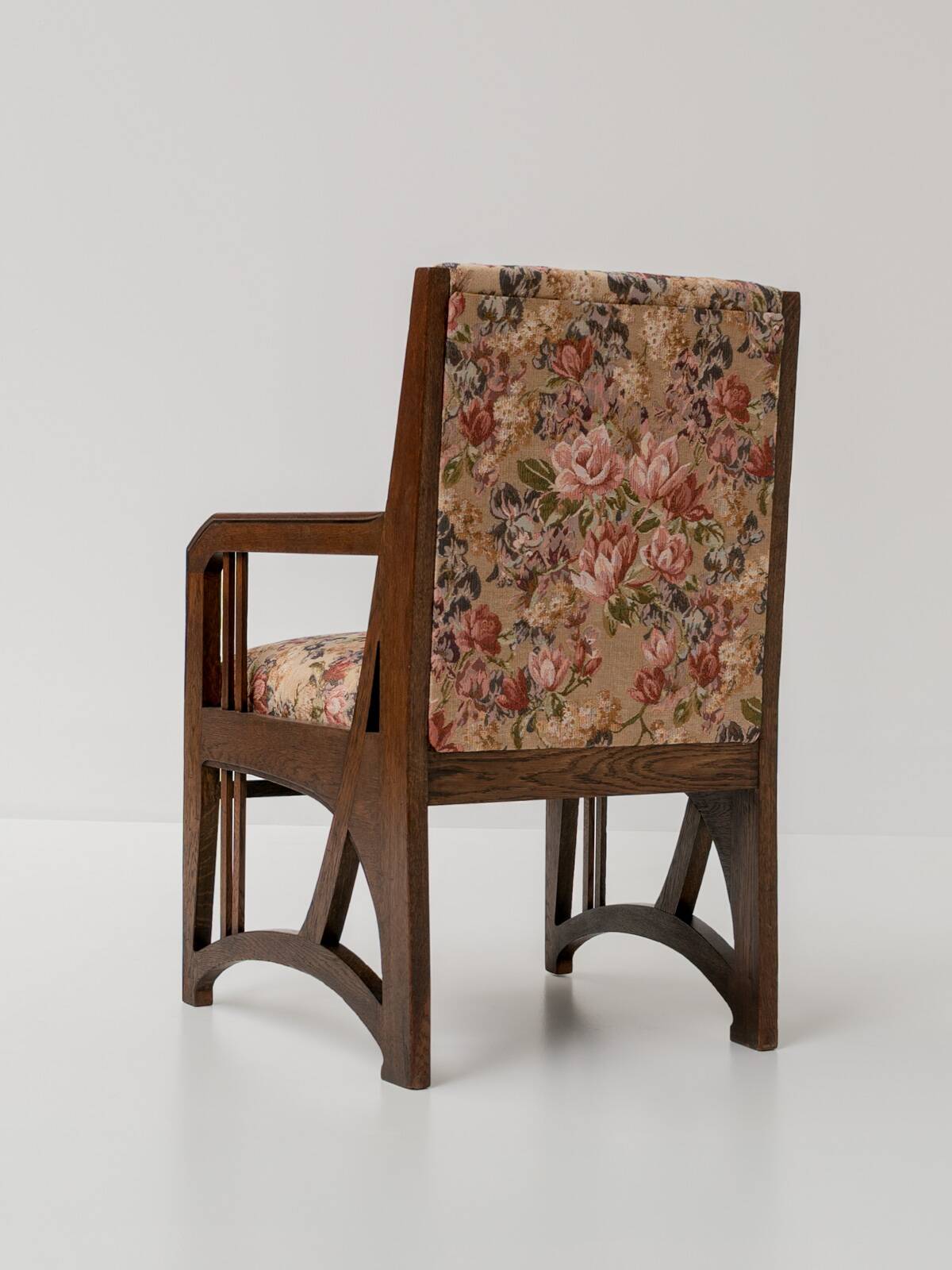 Art Nouveau Armchair in Oak with Floral Upholstery, Belgium, 1900s