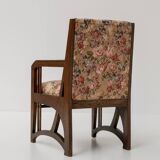 Art Nouveau Armchair in Oak with Floral Upholstery, Belgium, 1900s