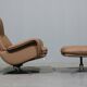 Fauteuil + repose-pieds en cuir de De Sede des années 70