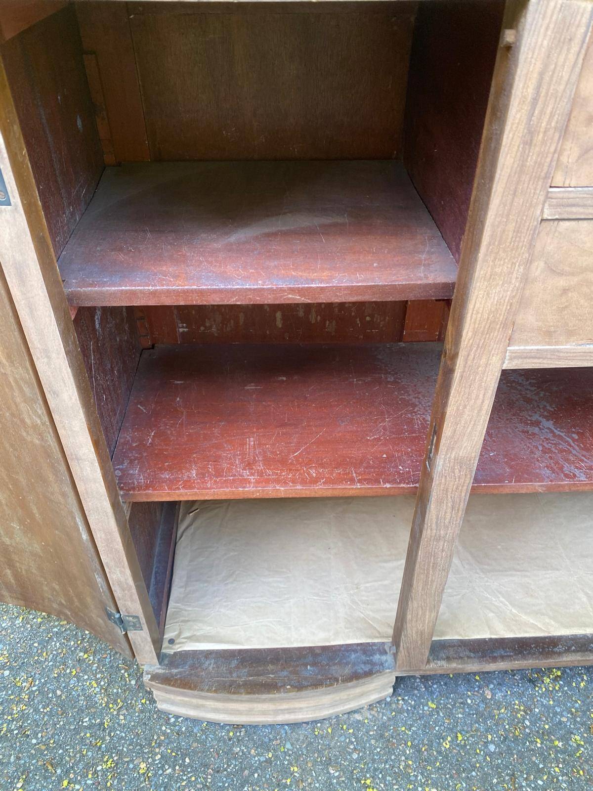 Art Deco vintage sideboard renovated in walnut burl, 1960.