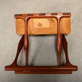 Poul Hundevad PH43 Guldhøj Stool in Teak and Brown Leather, Denmark, 1960s