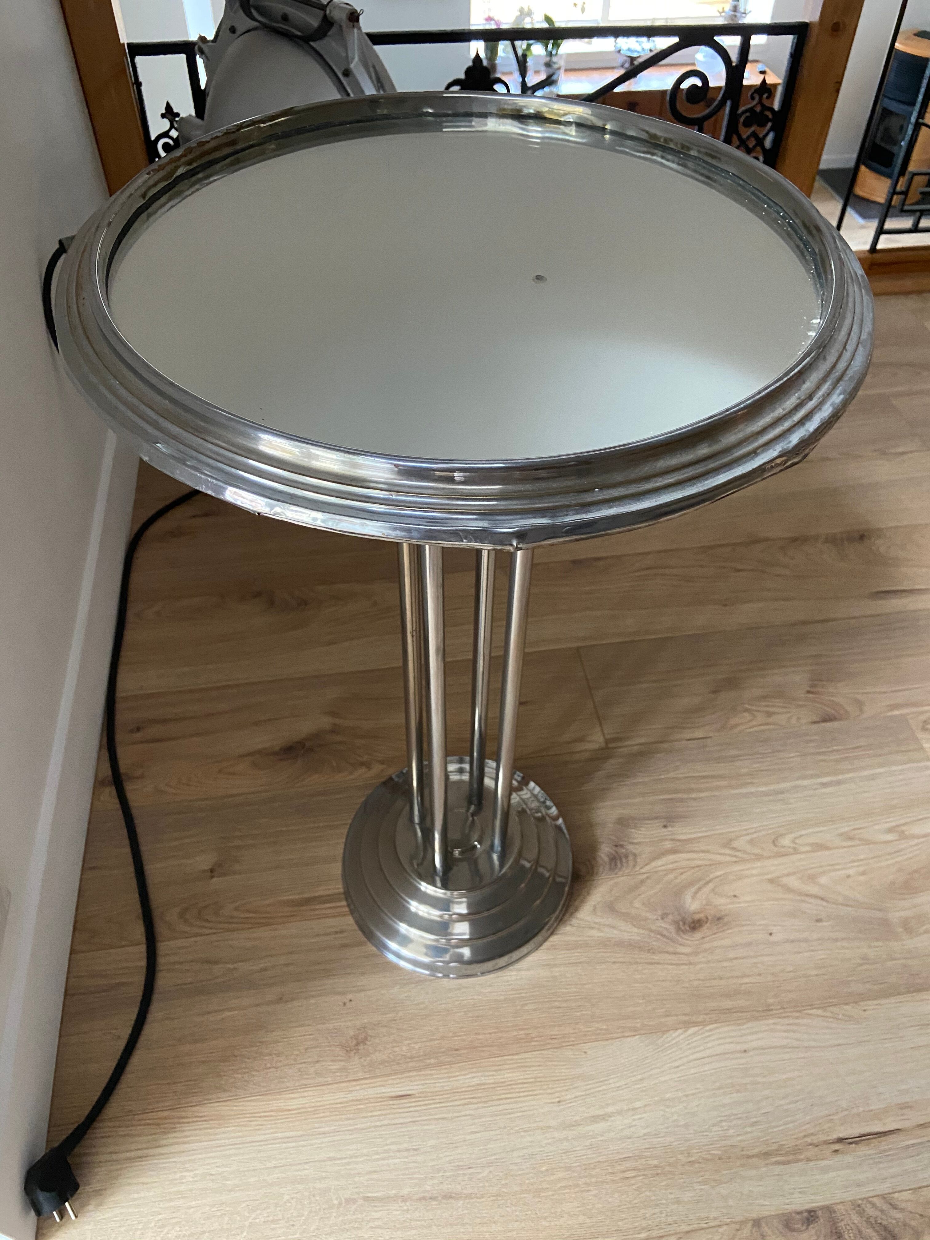 Table d'appoint art déco en alu et miroir d'estaminet