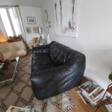 80s black leather Sloop Sloop Line Sofa