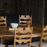 Set of 8 oak chairs with jute fabric, Henning Kjærnulf, mid-century Danish, 1960s.