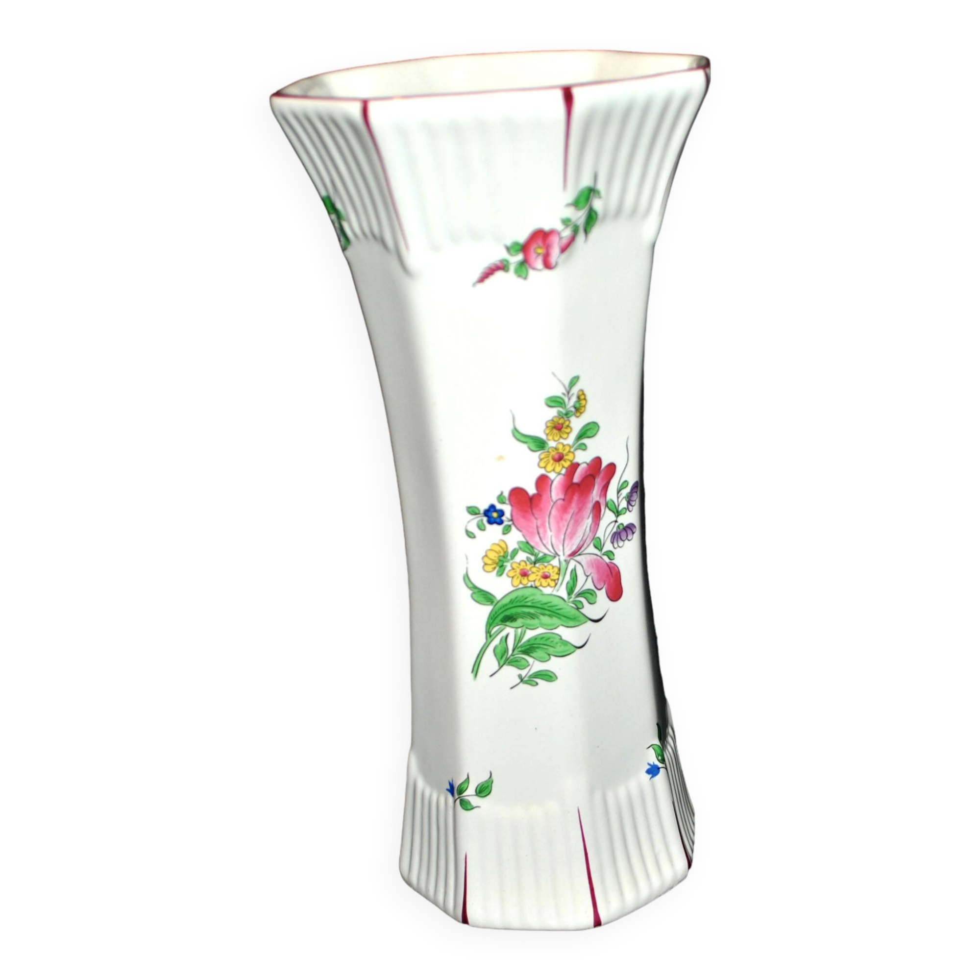 Octagonal ceramic vase KG LUNEVILLE Hand-painted floral street lamp decor