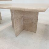 Set of 3 italian travertine coffee or side tables, 1980s