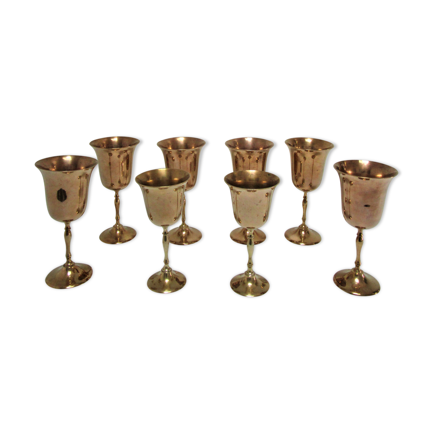 Set of eight vintage solid brass walking glasses