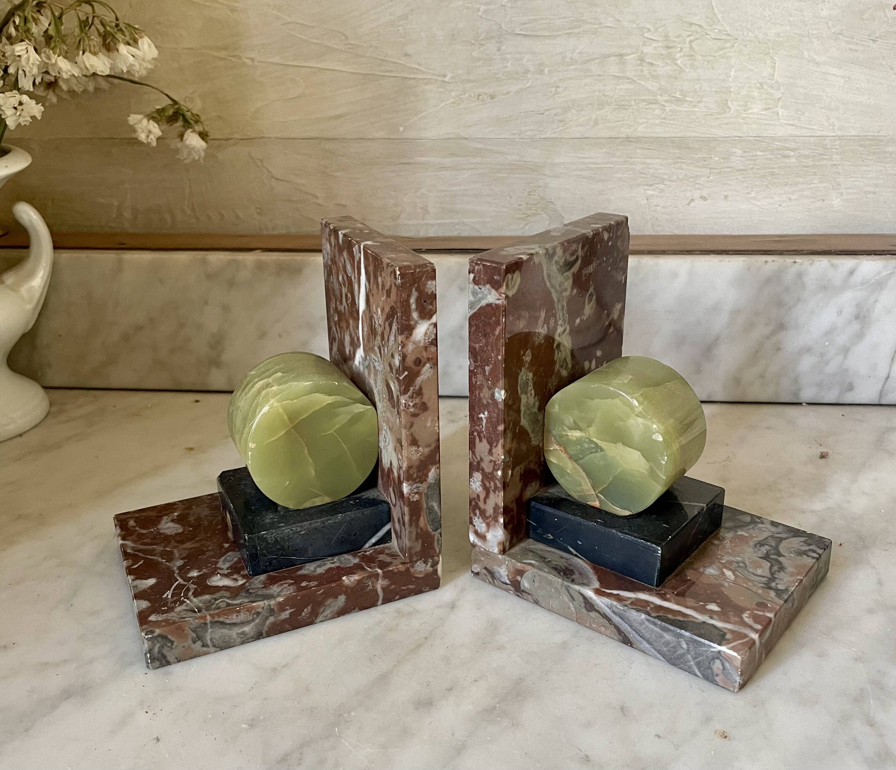 pair of marble and onyx Art Deco bookends